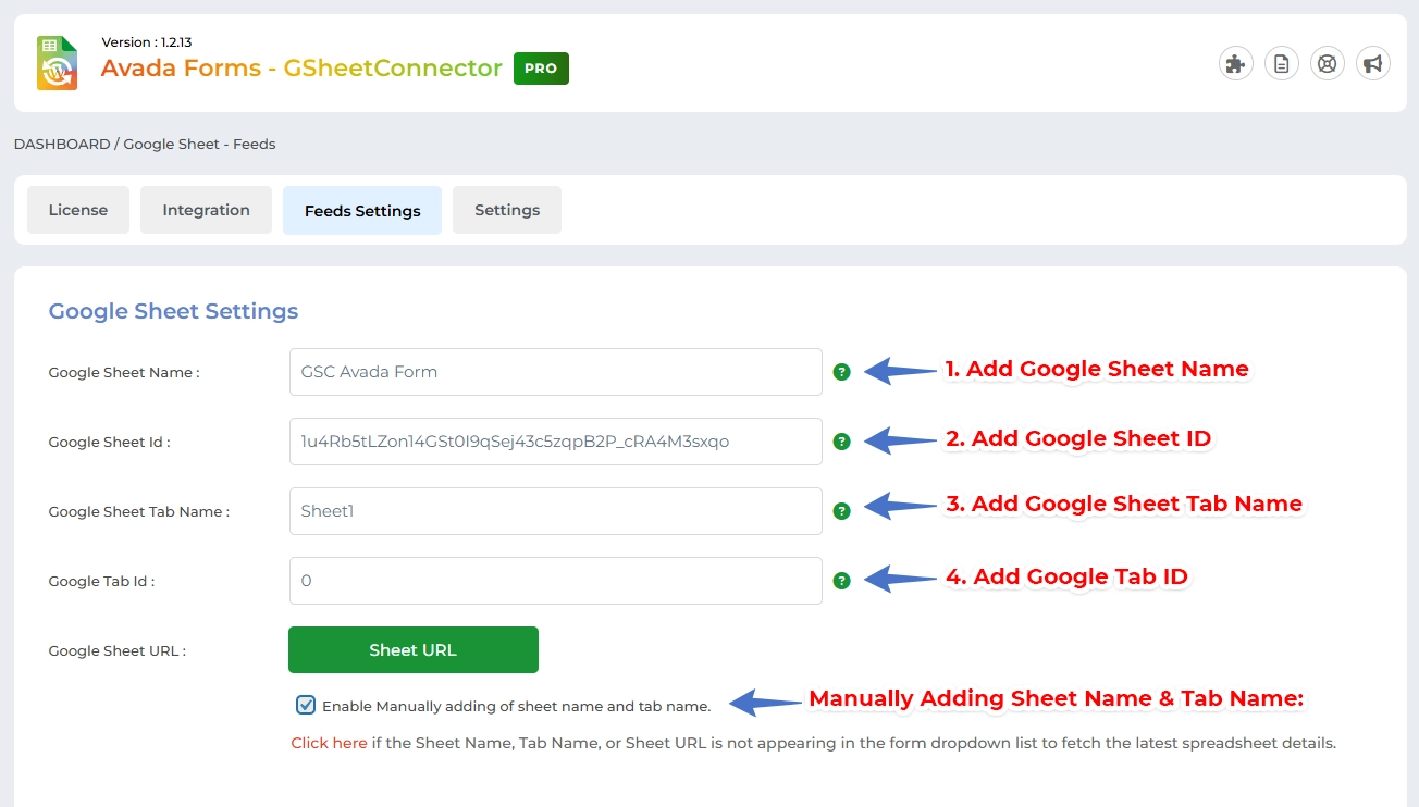 Avada Forms Google Sheet Connector Settings