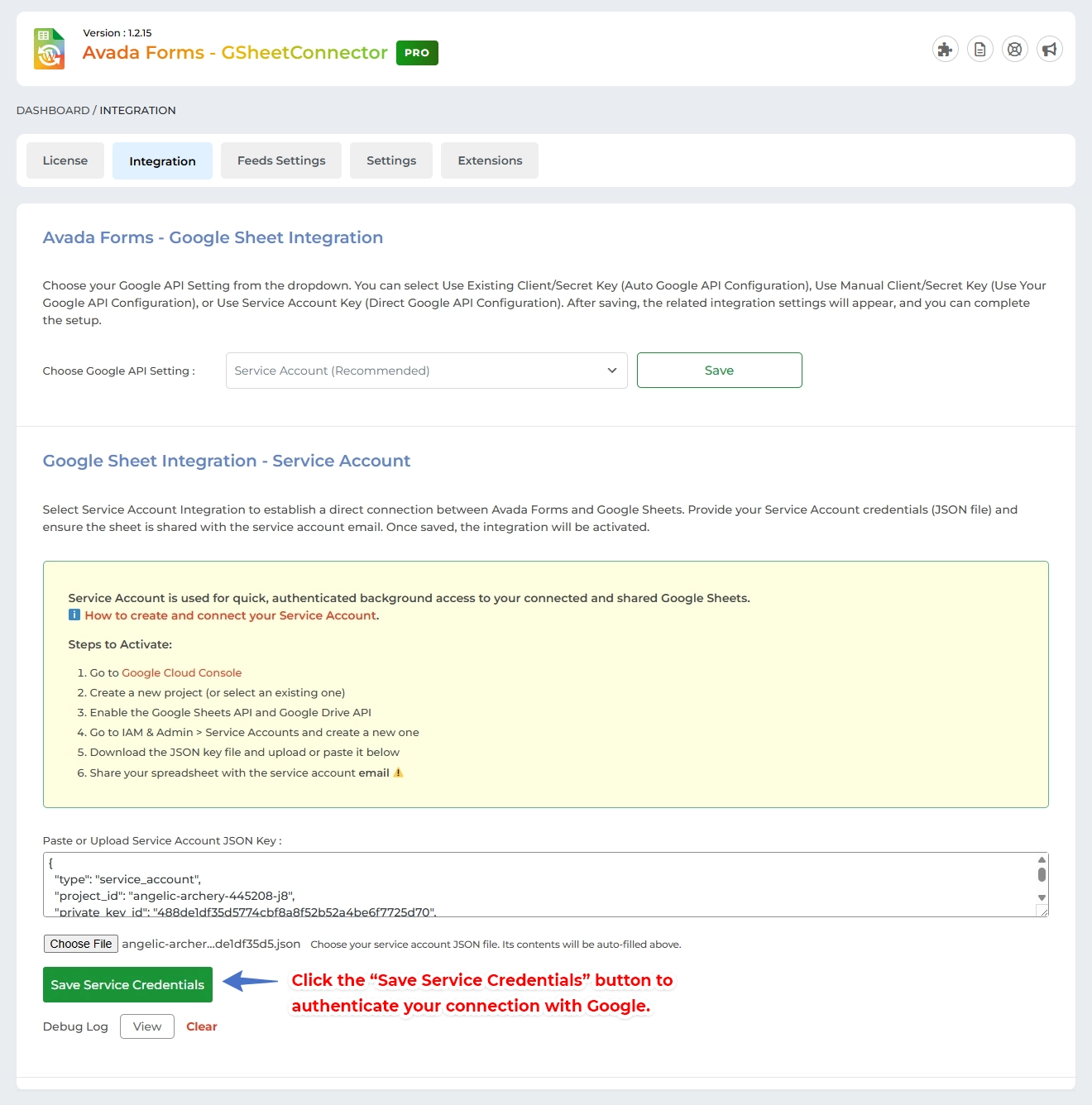 Authentication Method - Service Account
