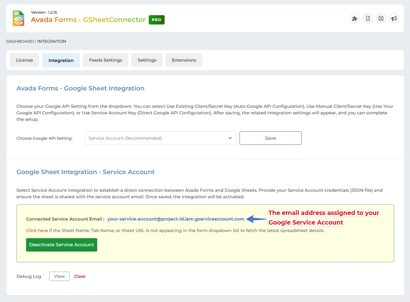 Authentication Method - Service Account