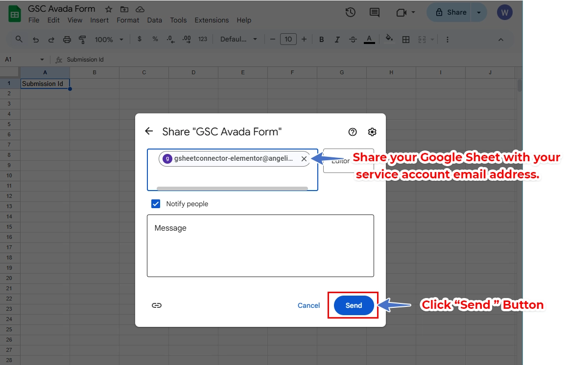 Share the Sheet with the Service Account Email
