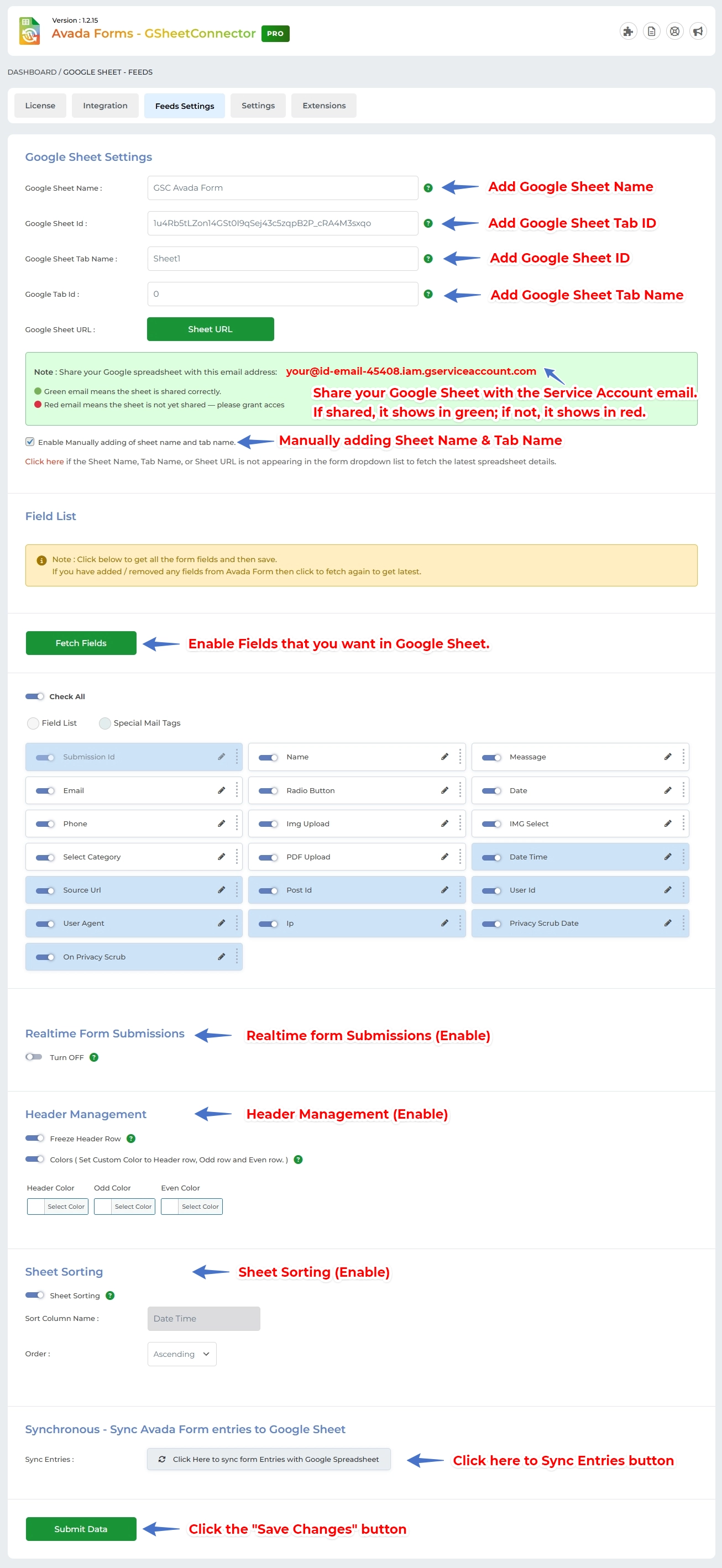 Google Sheet Connector Elementor Form - Manual Setting