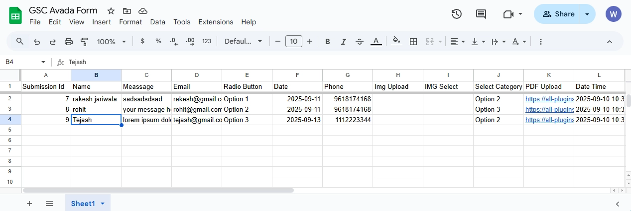 Google Sheet Connector Elementor Form - Google Sheet feed Entry