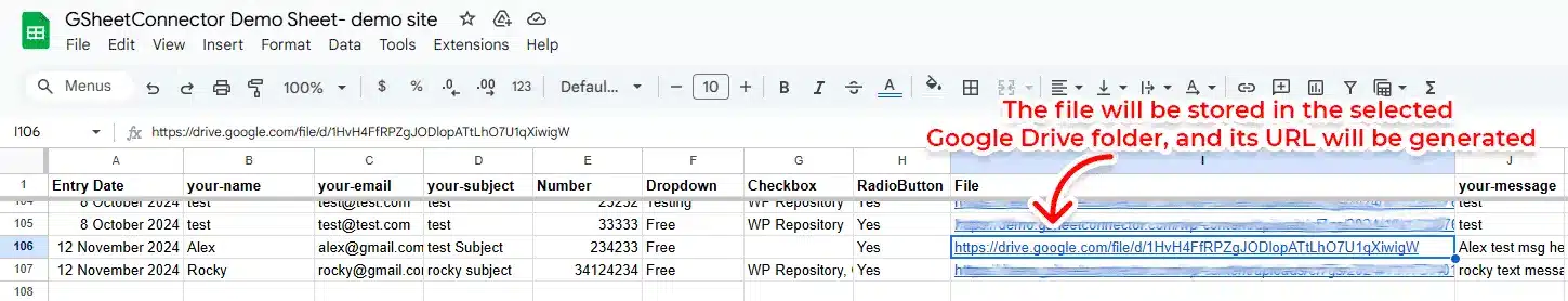 Uploaded File Link Displayed in Google Sheet
