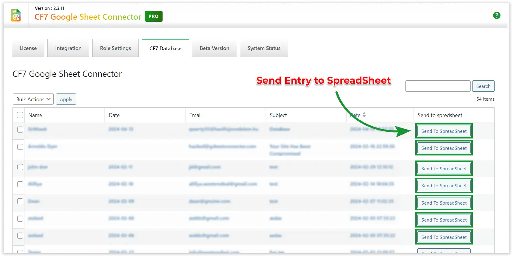 cf7 gsheetconnector pro database