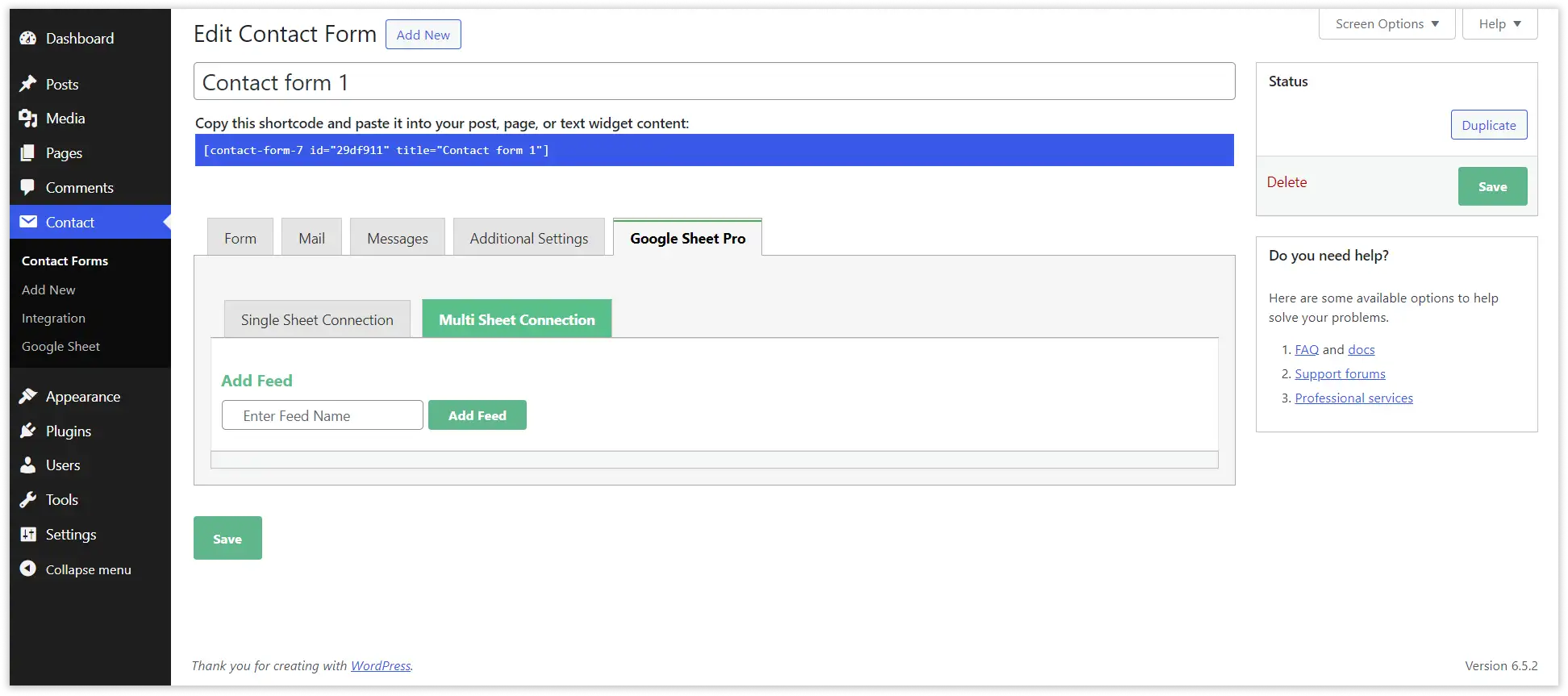 CF7 Google Sheet Connector PRO Installation