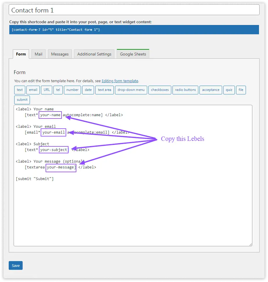 Google Sheets Tab for CF7 Google Sheet Connector Free Version