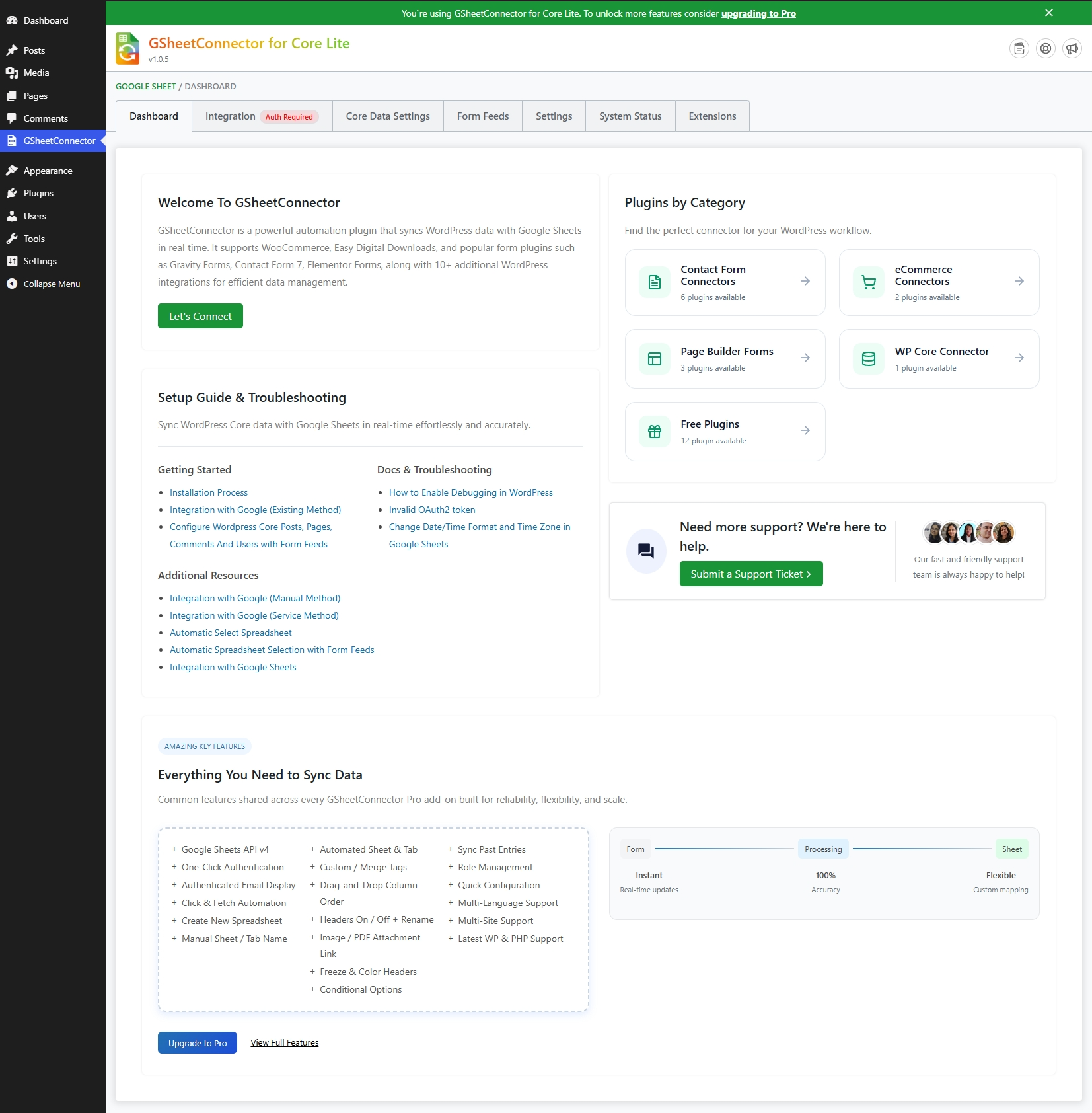 Google Sheet Connector Core Lite Dashboard