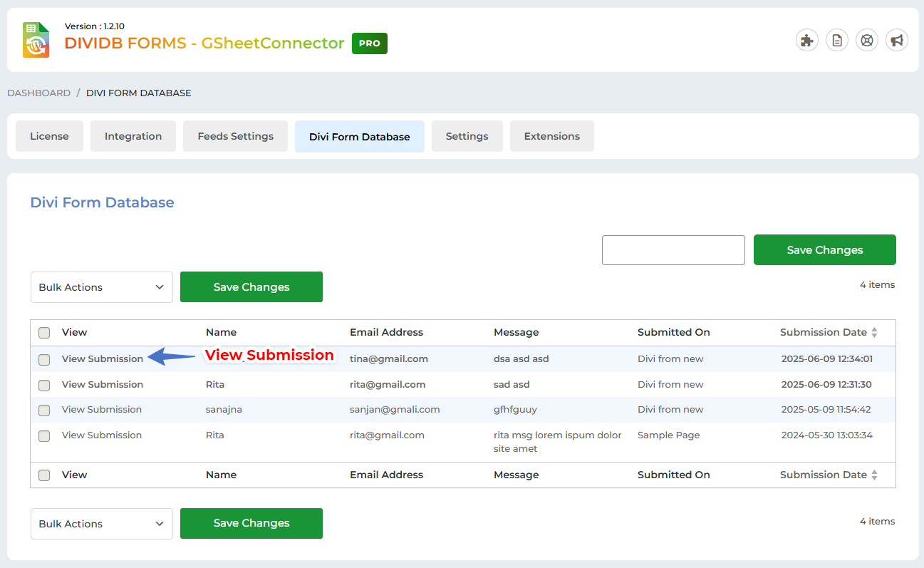 Divi Database integration with Google Sheets