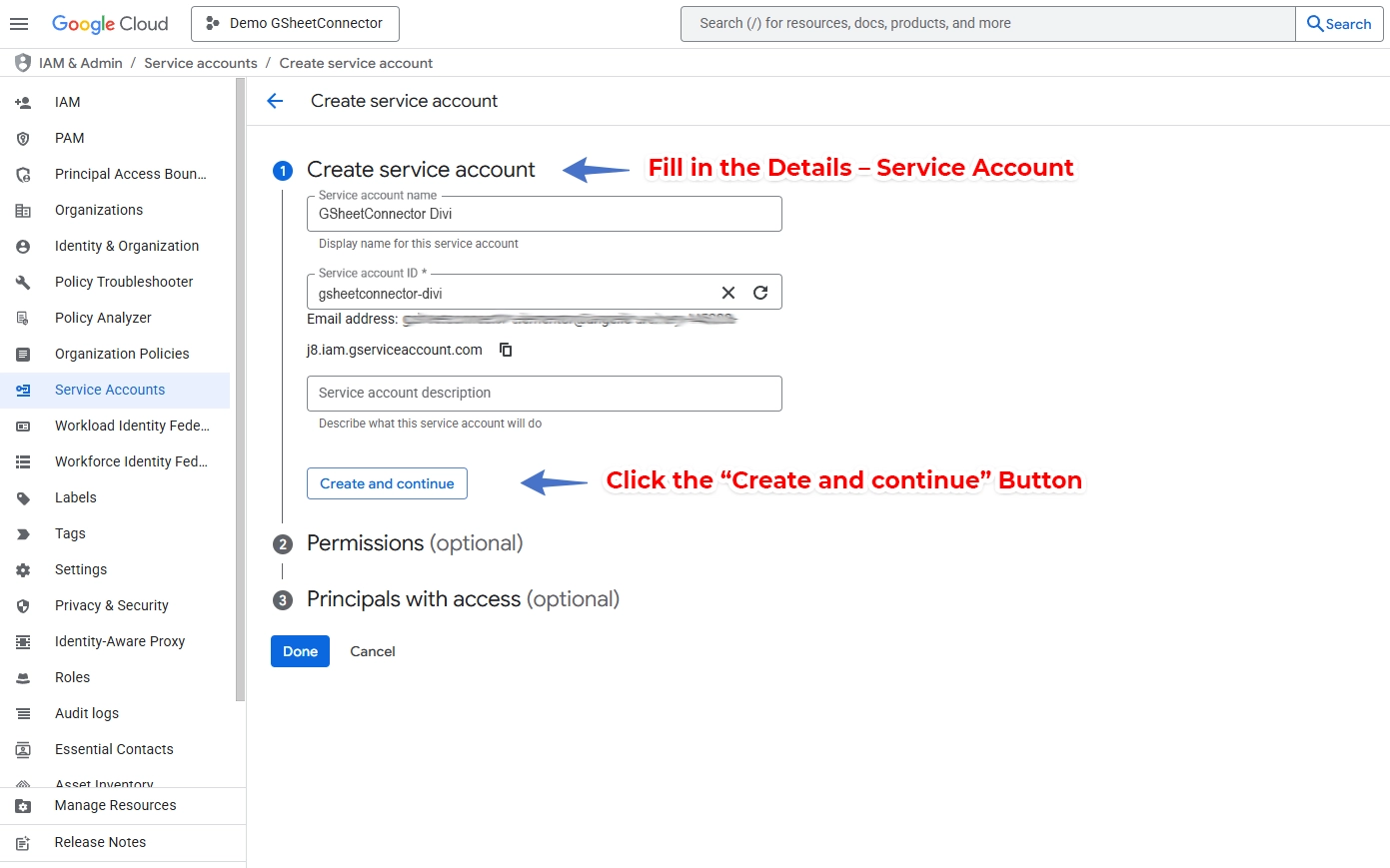 Service Account Detail
