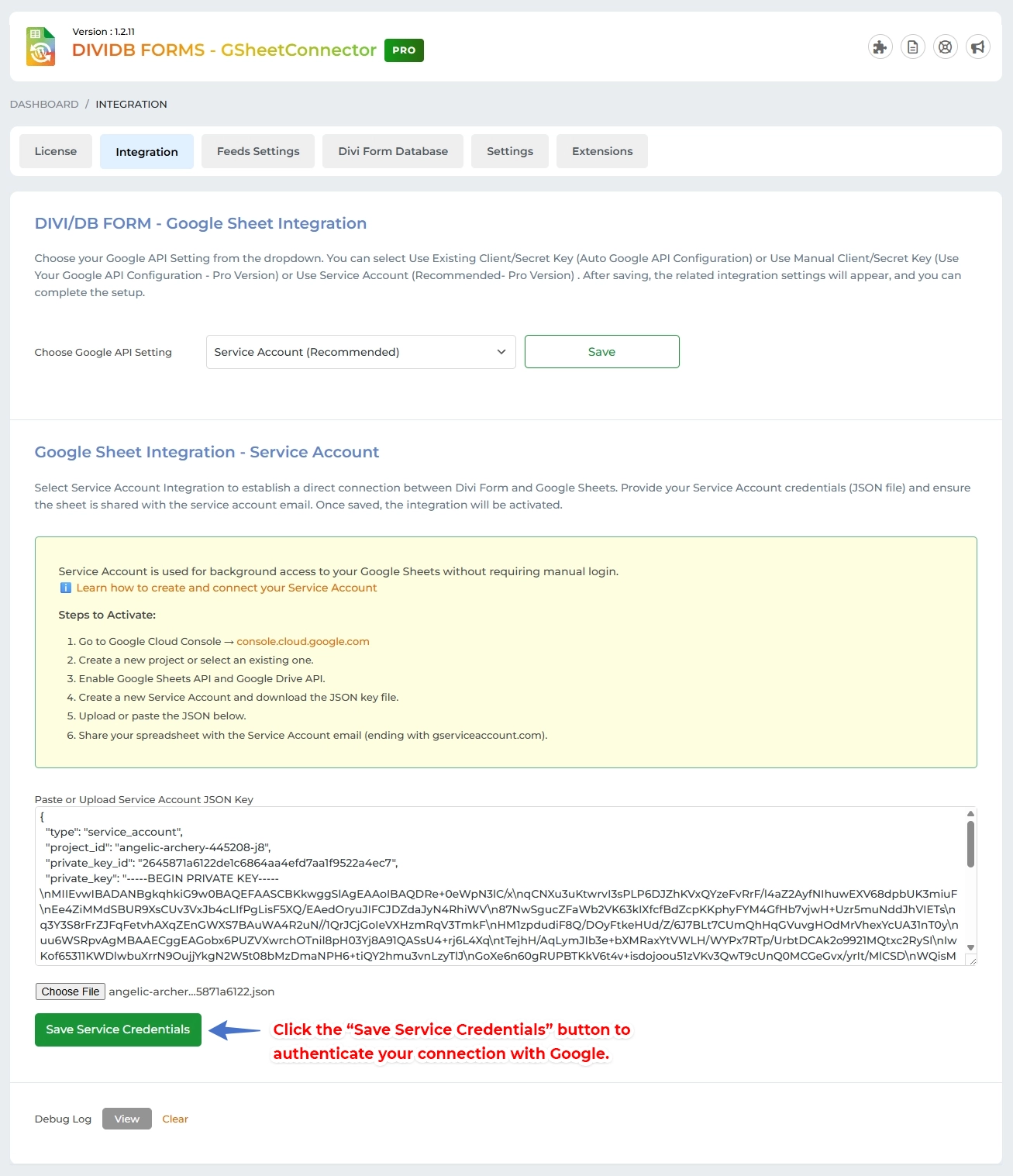 Authentication Method - Service Account