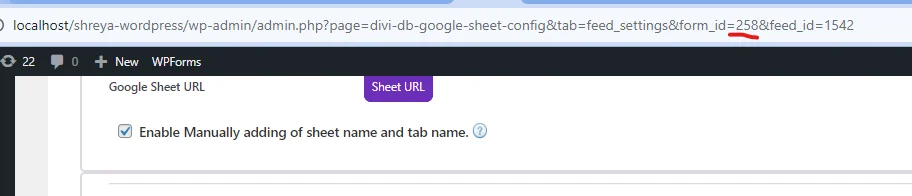 Divi Forms Google Sheet Connector setup screenshot