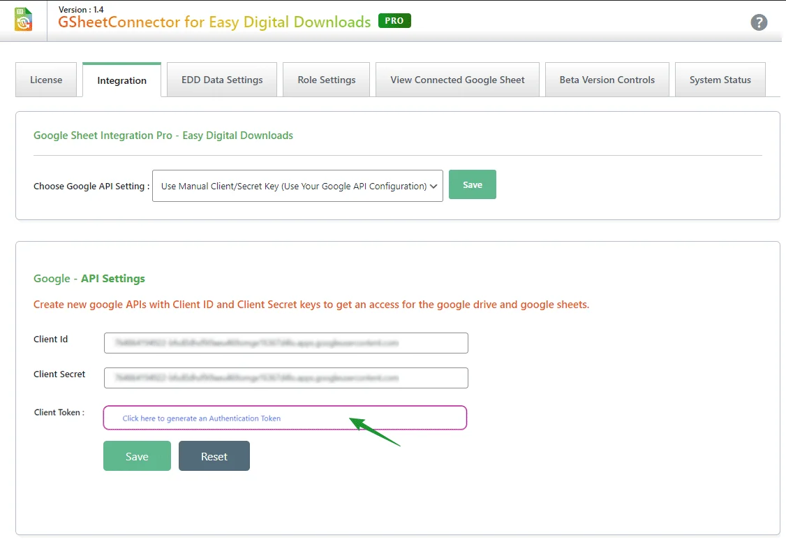 Authenticate client id secret token EDD GSheetConnector