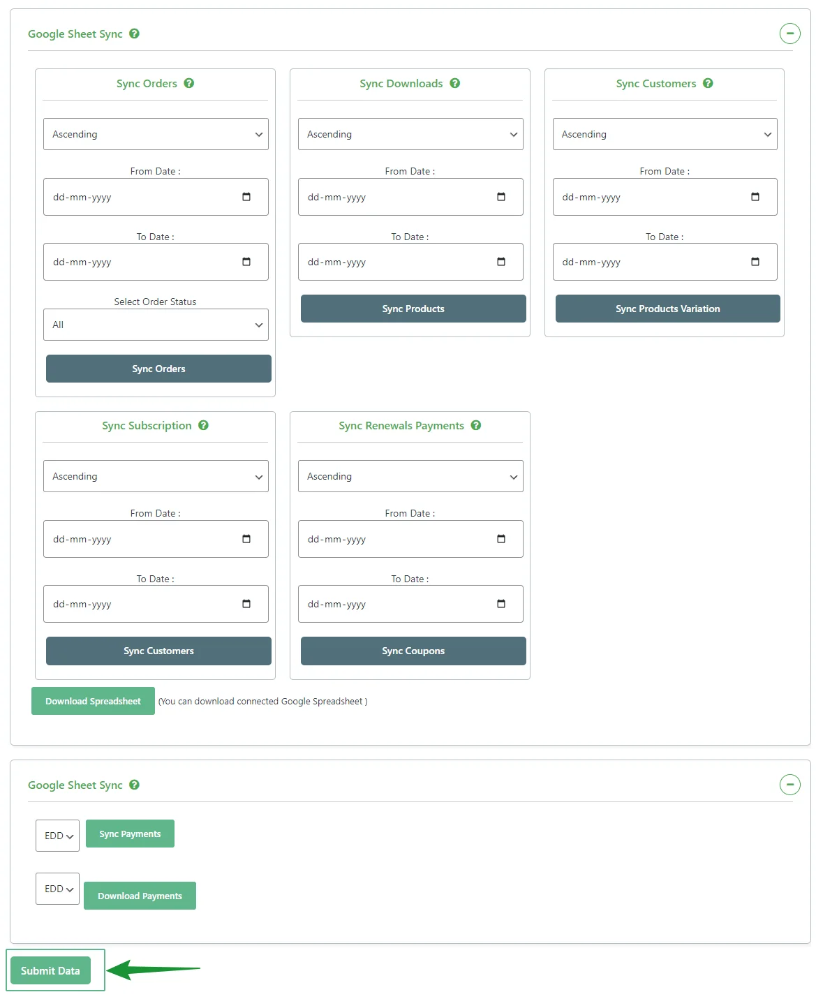 EDD Google Sheet Connector Plugin Settings