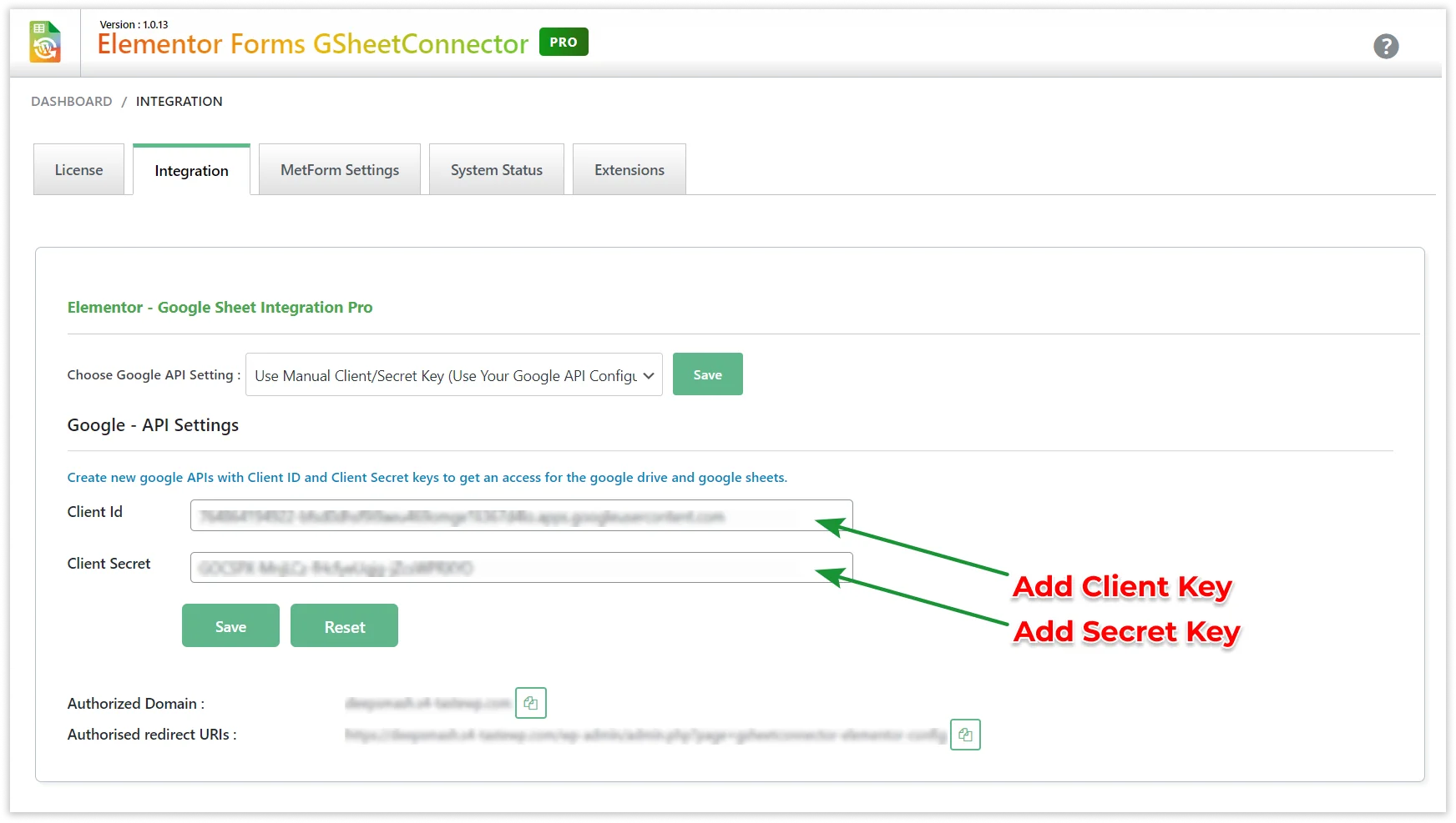 Manual Google API Integration - Client ID and Secret Key Configuration