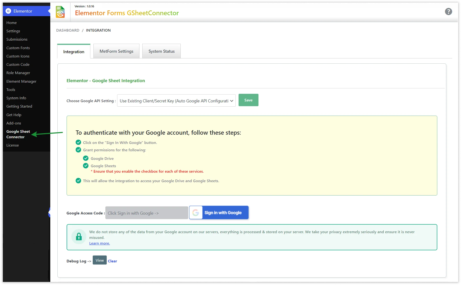 Elementor Forms Google Sheet Connector download steps