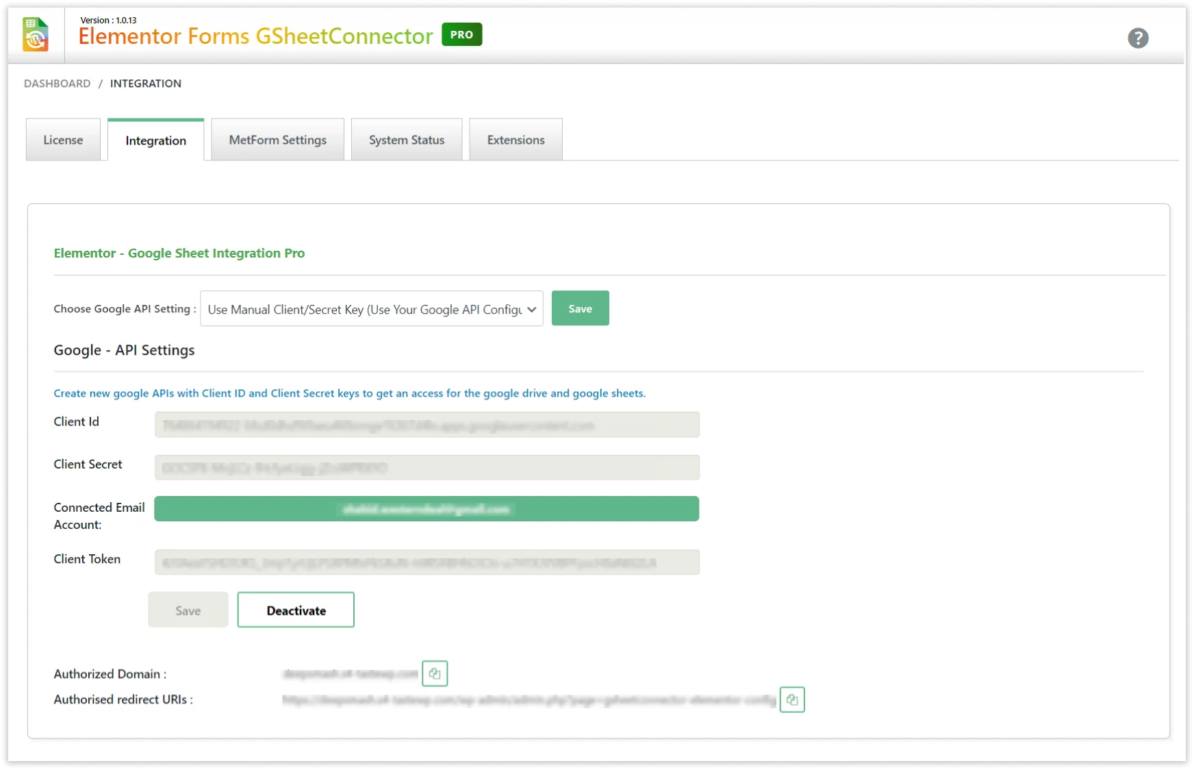 Manual Google API Integration - Client ID and Secret Key Configuration