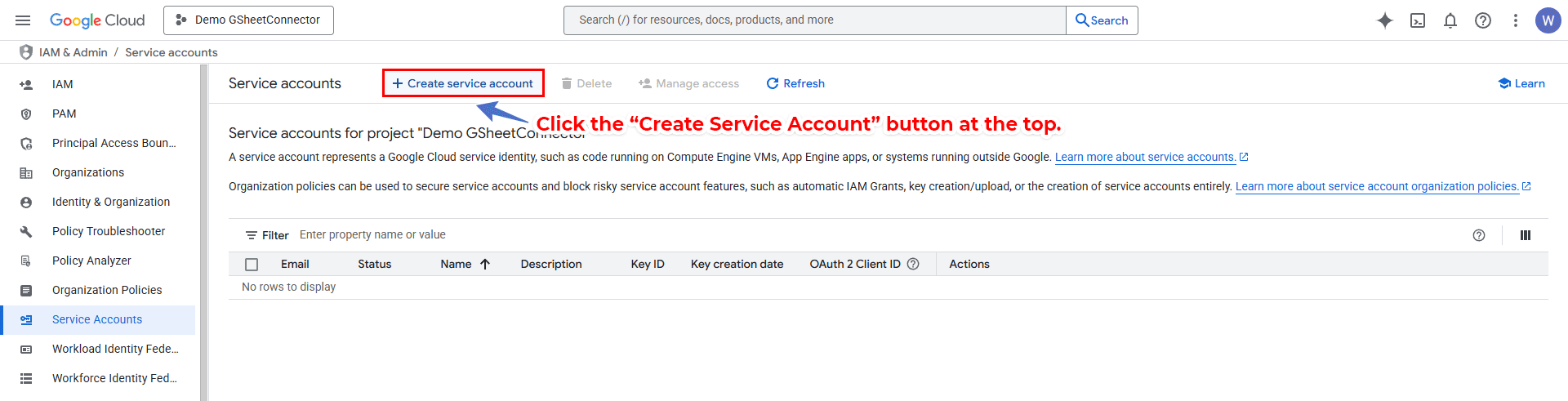 Create a New Service Account