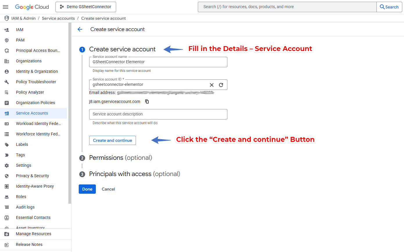 Service Account Detail