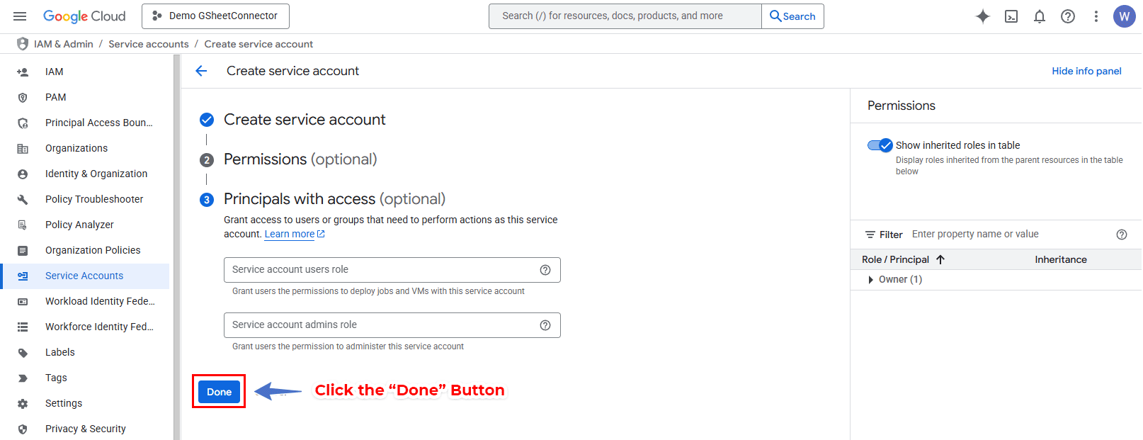 Grant Permissions to the Service Account