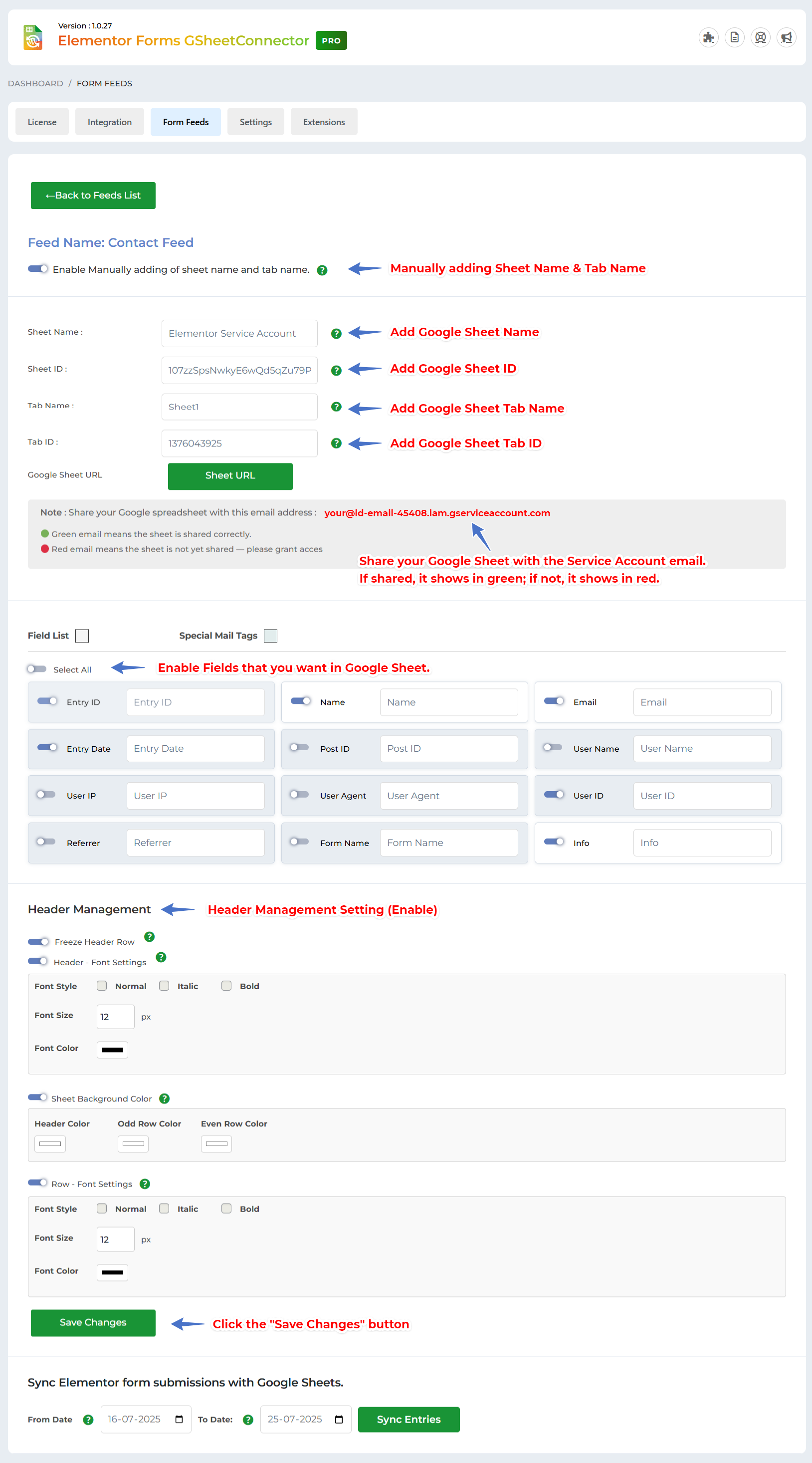 Google Sheet Connector Elementor Form - Manual Setting