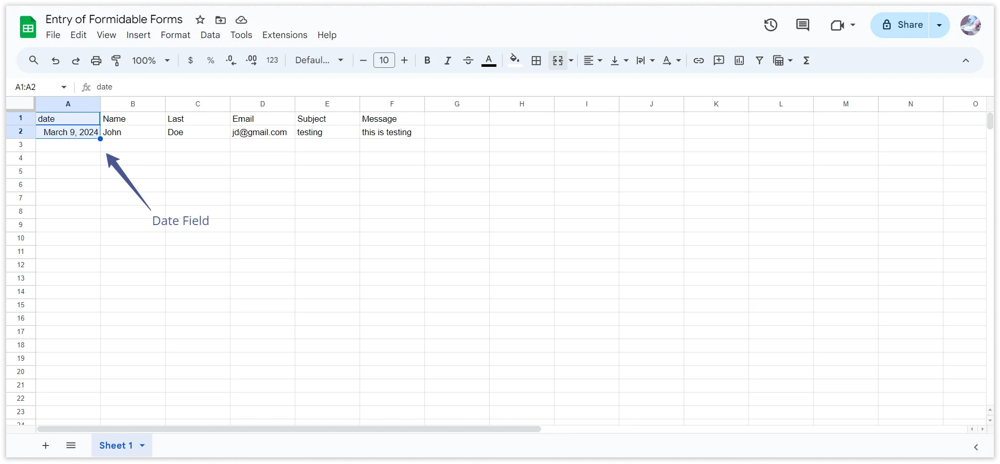 Formidable Forms Google Sheet Connector Plugin Settings