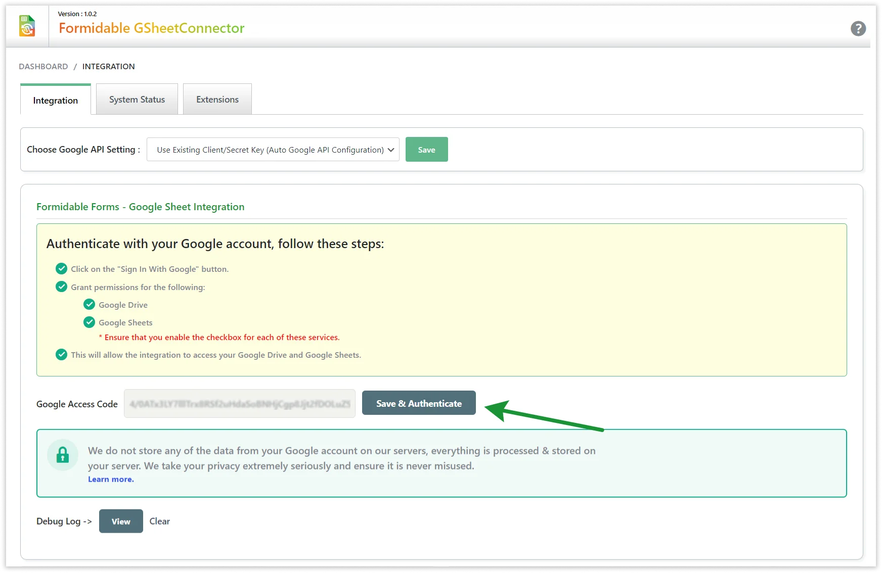 Formidable Forms Google Sheet Integration Sign-in