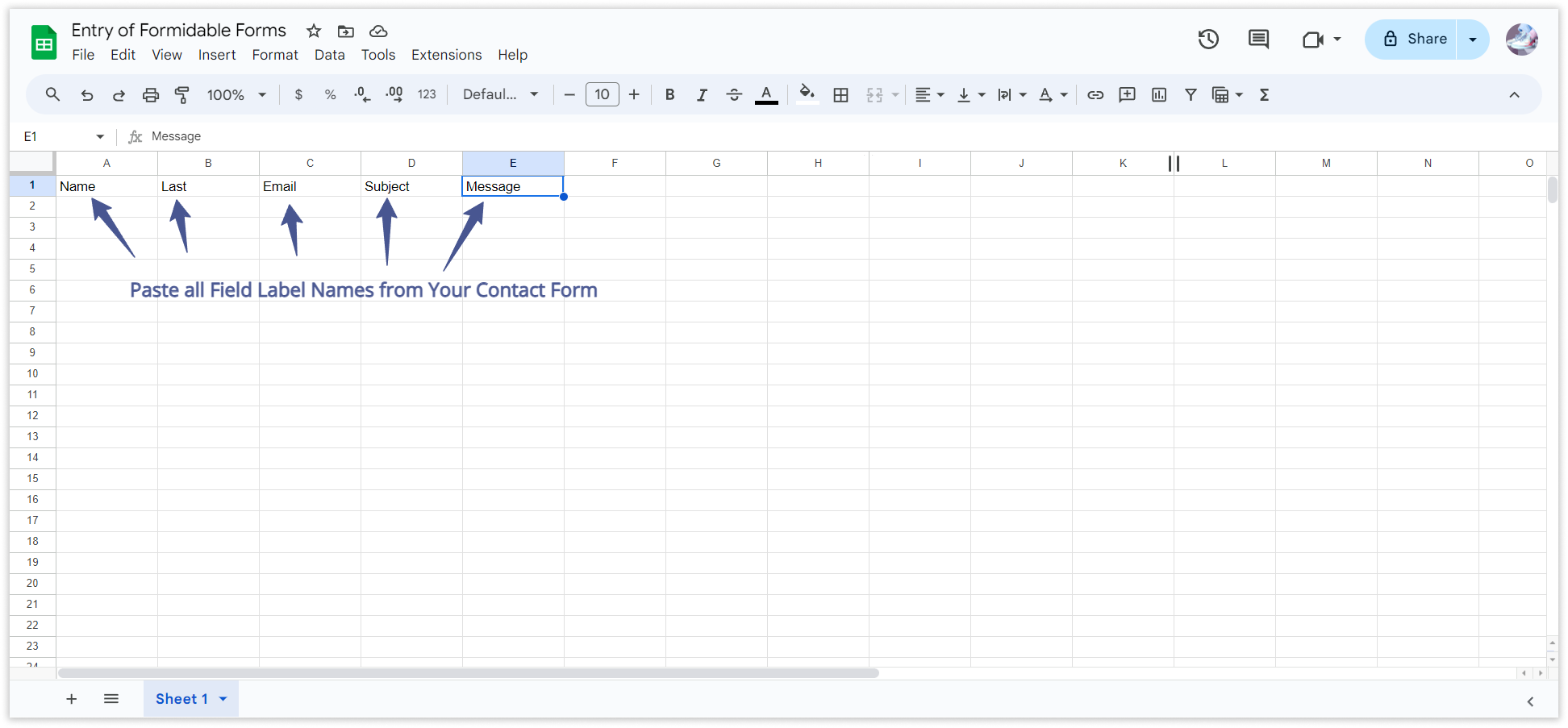 Formidable Forms Google Sheet Connector Plugin Settings
