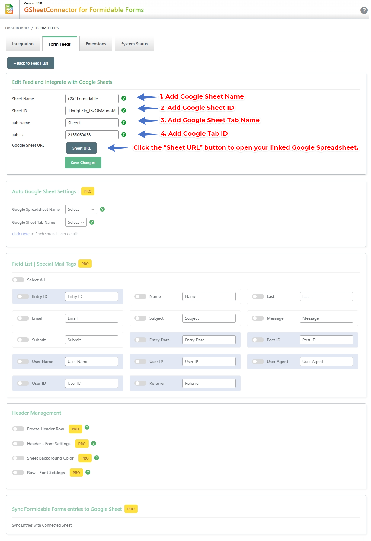 Manually adding Sheet Name & Tab Name