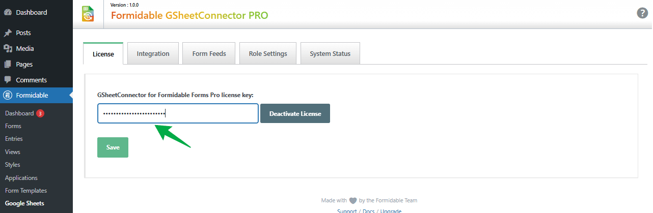 Formidable Forms Google Sheet Connector PRO plugin installation