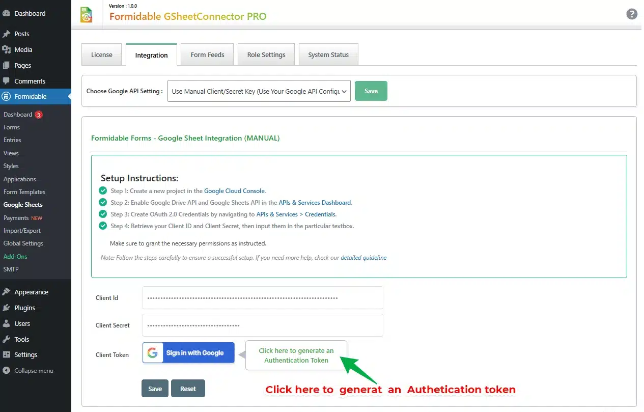 Manual Google API Integration guide screenshot