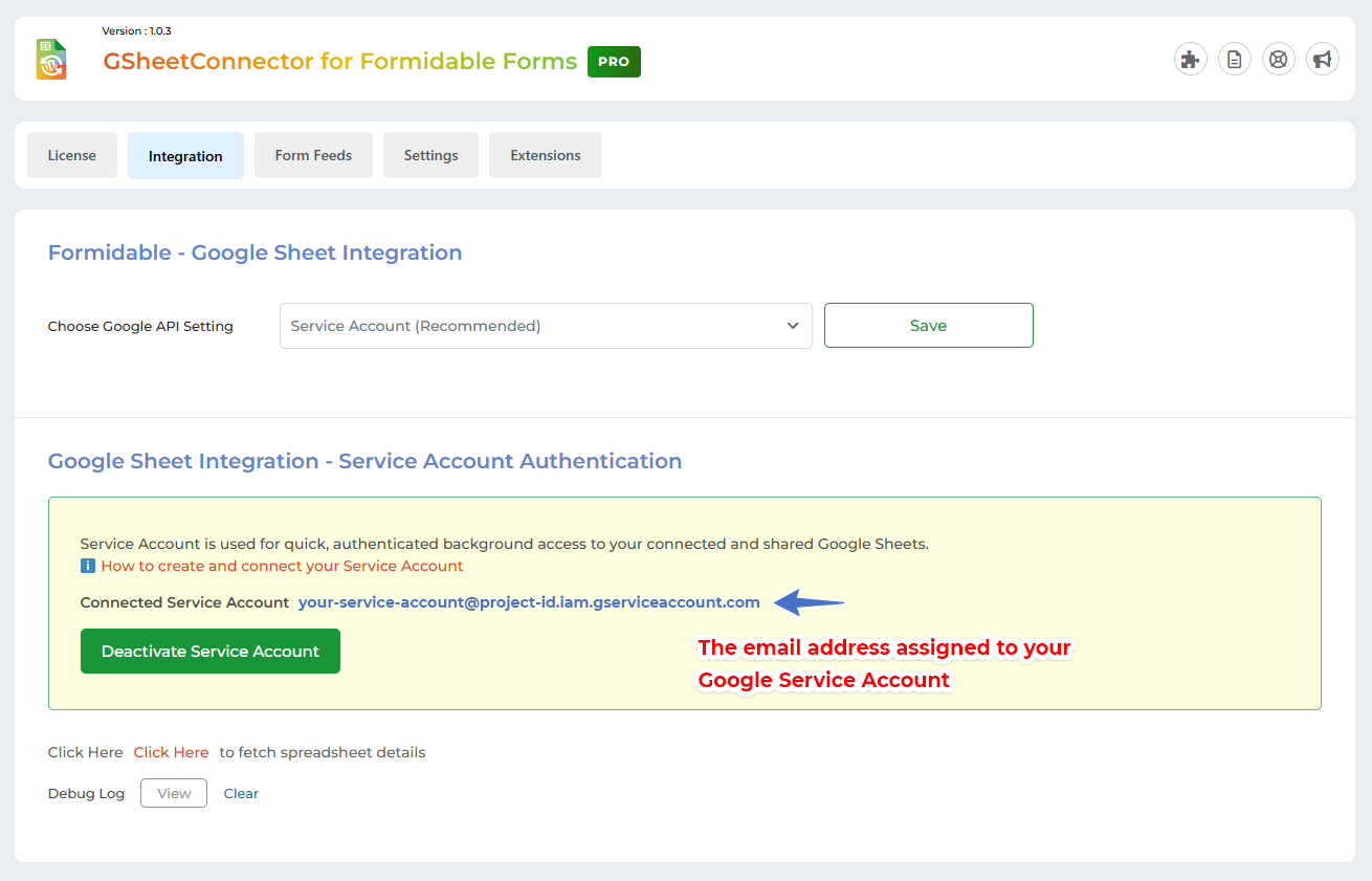 Service Account Setting Pro Version – Google Sheet Connector Authentication Method - Service Account