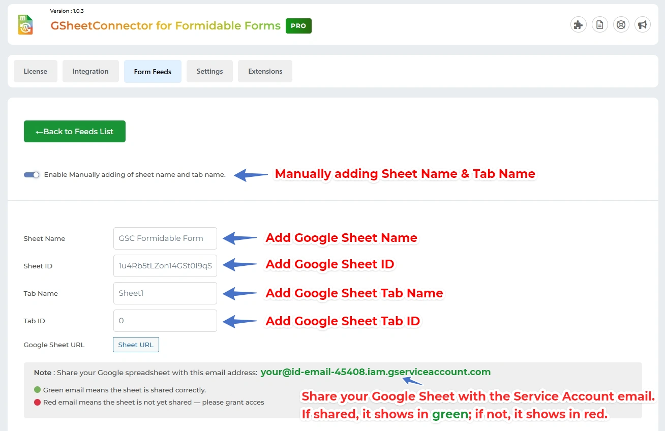 Service Account Setting Pro Version – Google Sheet Connector Google Sheet Connector Elementor Form - Google Sheet feed Entry