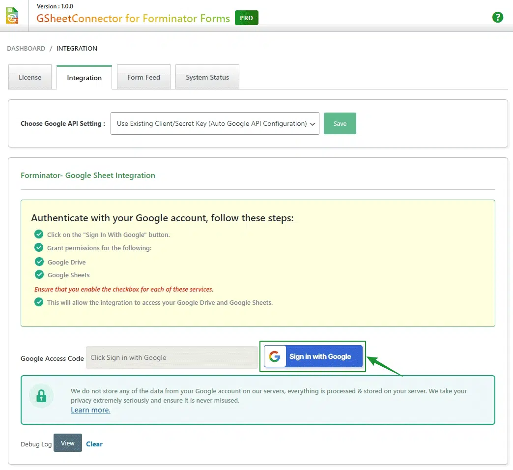 Forminator Forms Google Sheet Integration setup process