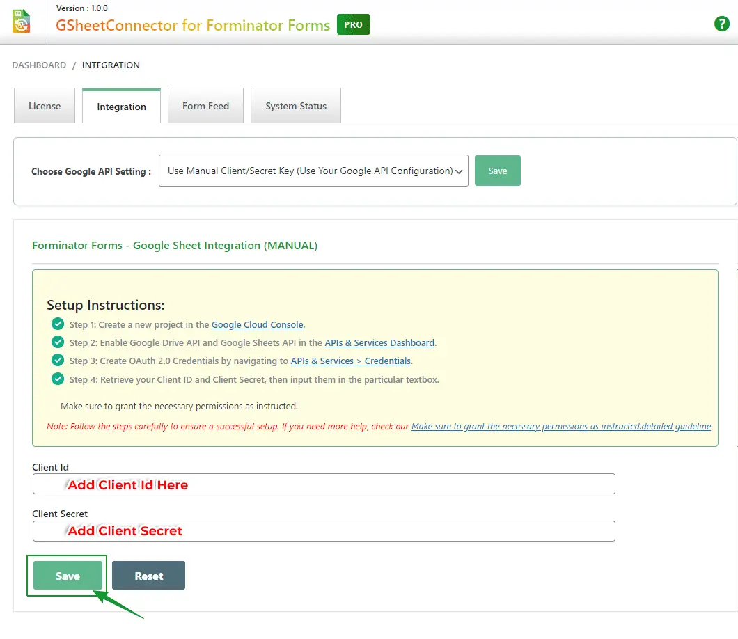 Manual Google API Integration for GSheetConnector