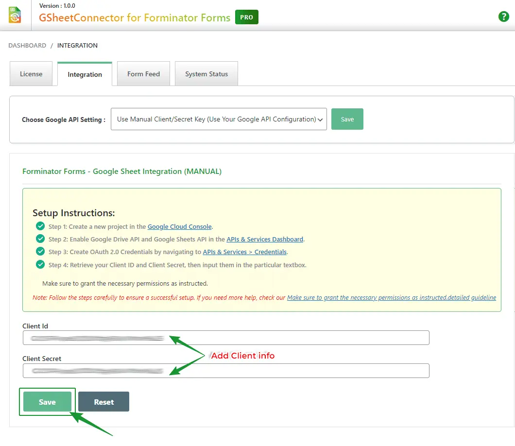 Manual Google API Integration for GSheetConnector
