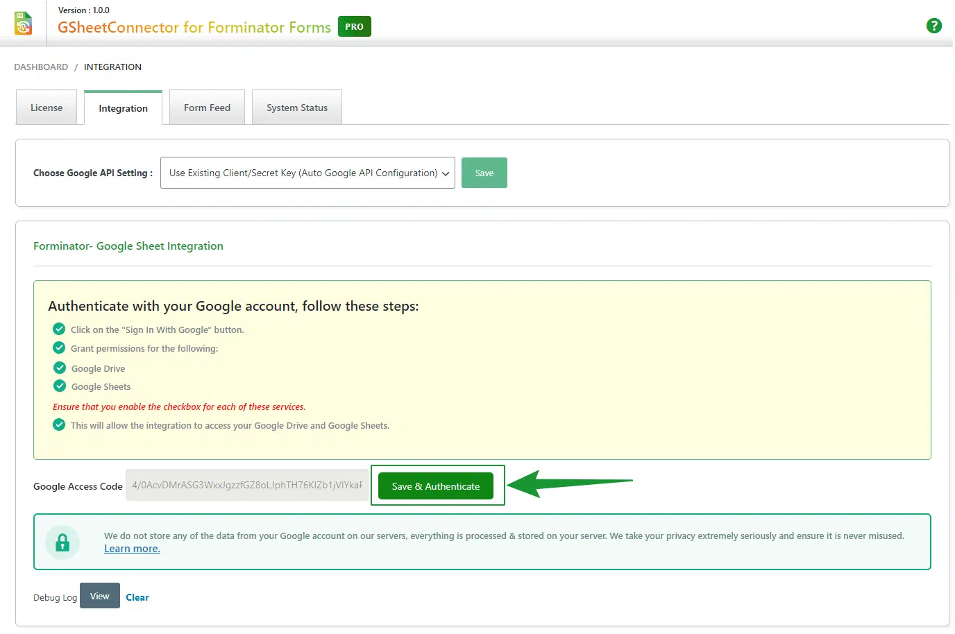 Forminator Forms Google Sheet Integration setup process