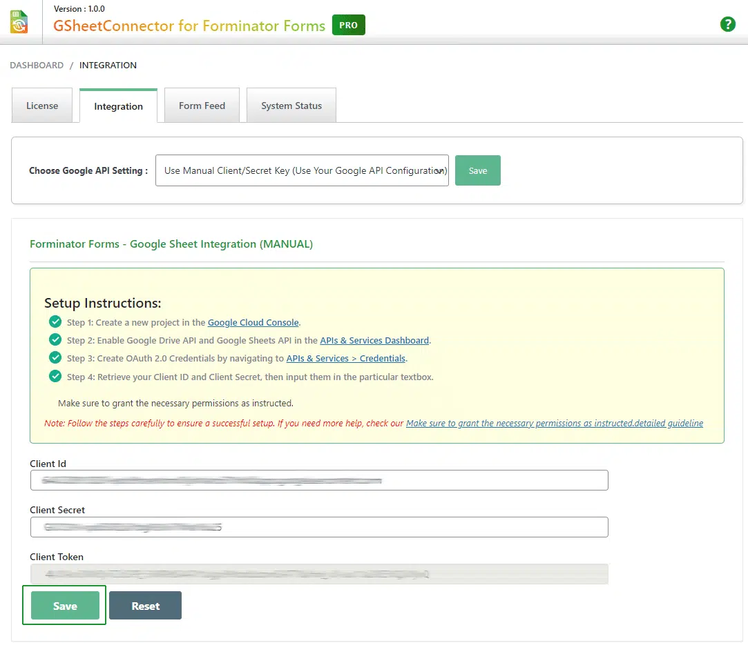 Manual Google API Integration for GSheetConnector