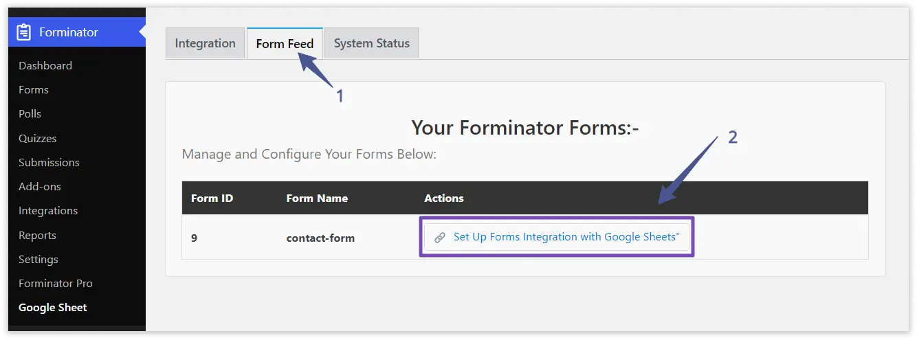 Forminator Forms Google Sheet Integration - Feed Setup
