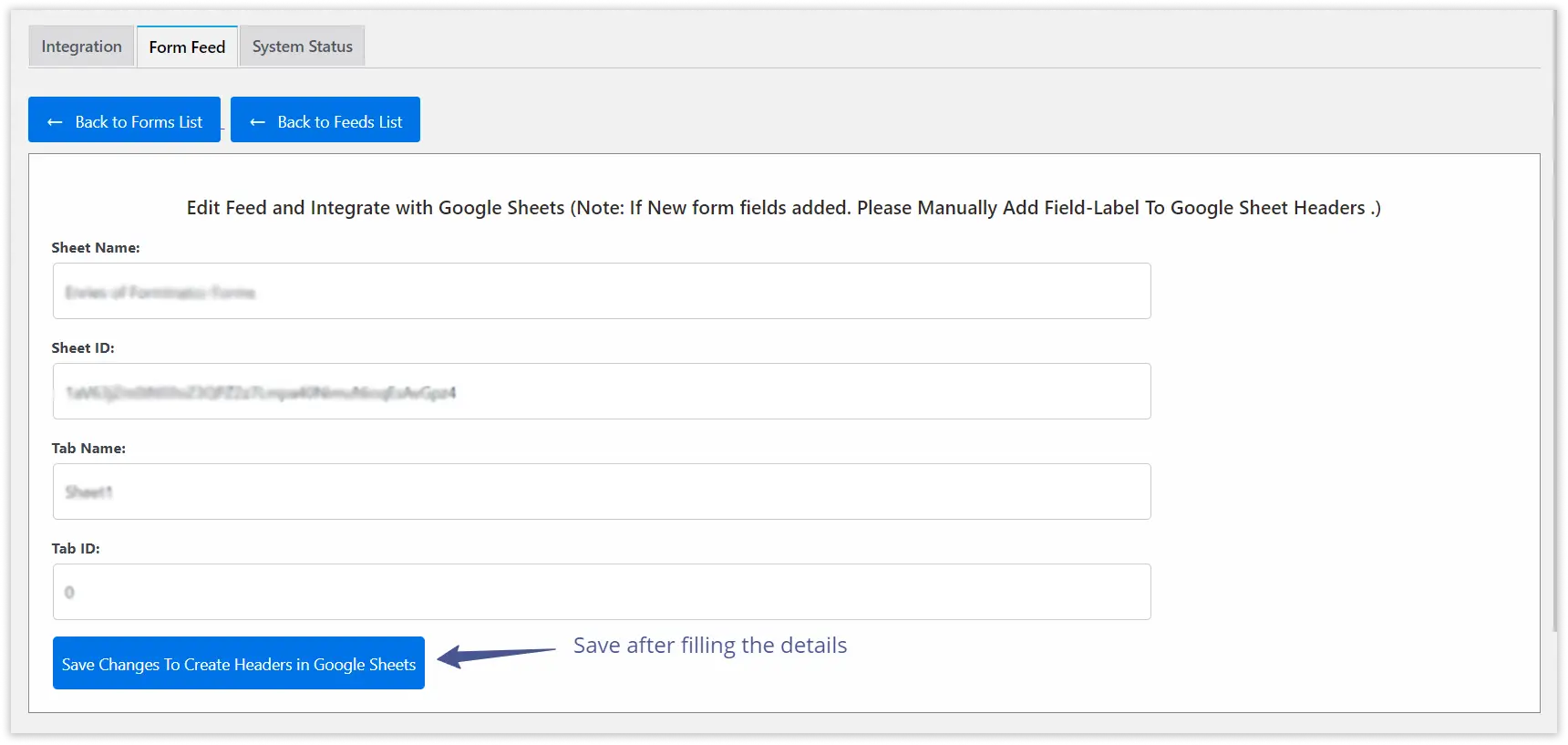 Forminator Forms Google Sheet Integration - Feed Setup