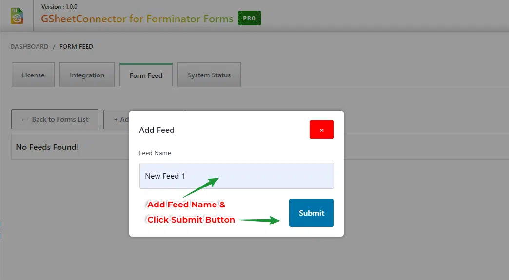 Forminator Google Sheets Integration feed settings