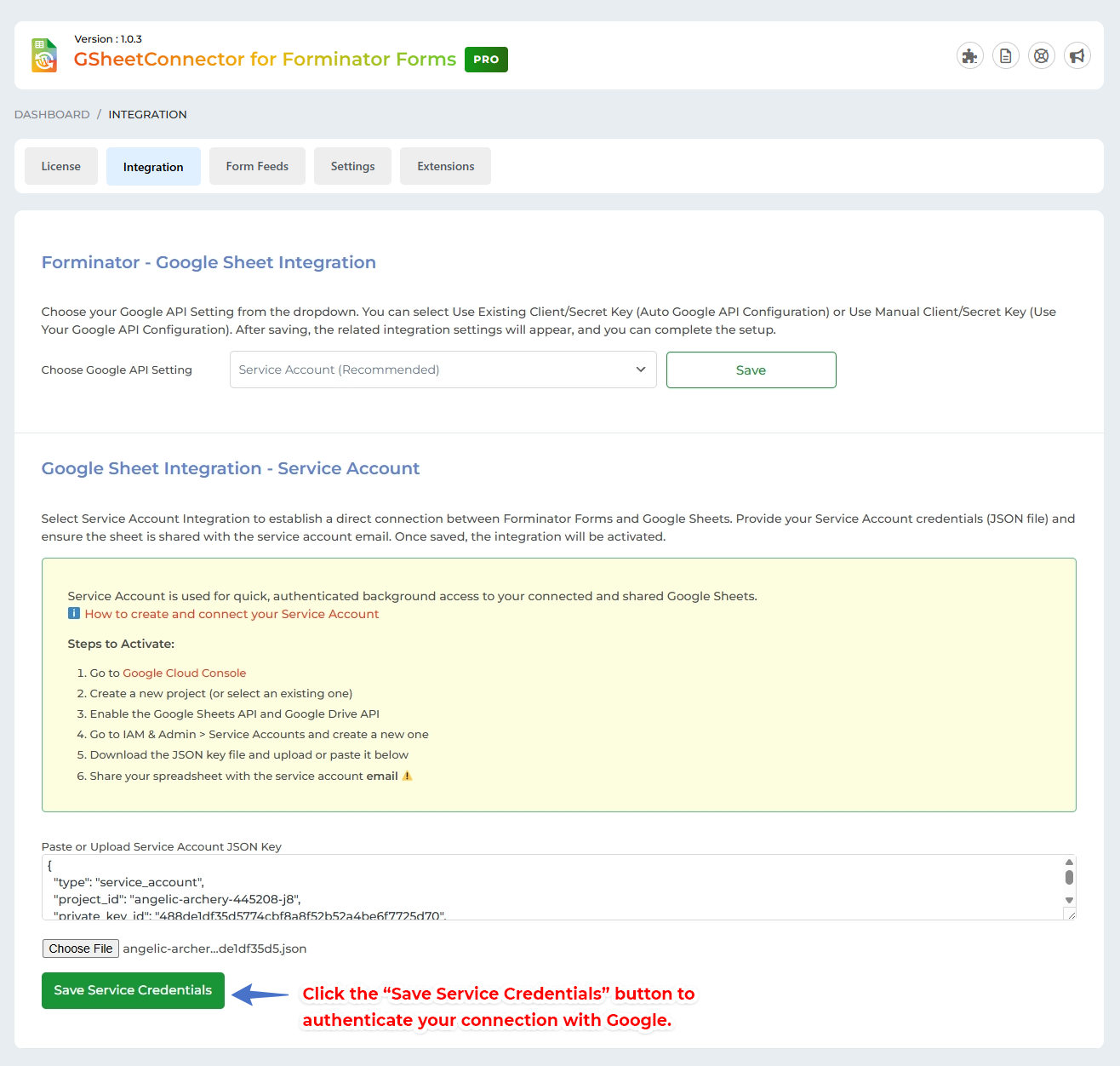 Authentication Method - Service Account