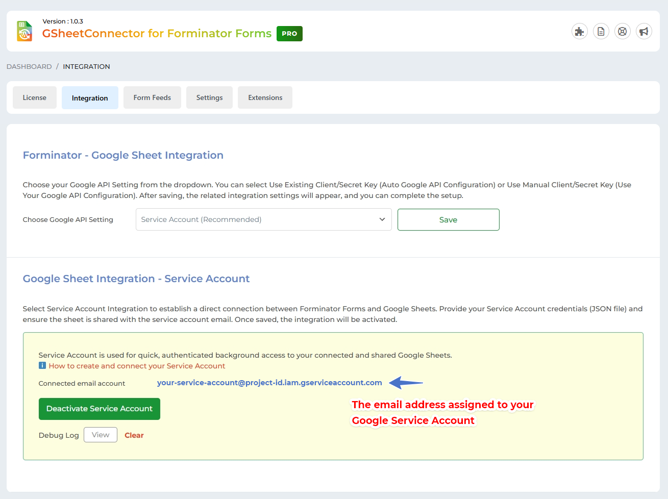 Authentication Method - Service Account