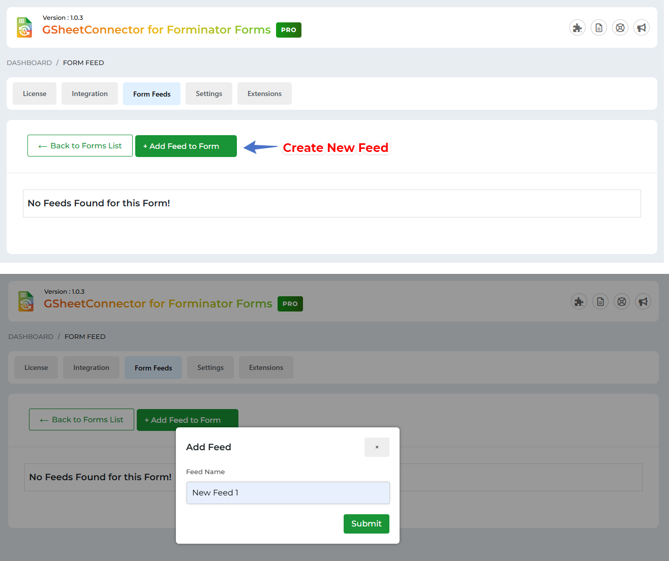 Google Sheet Connector Elementor Form - Create and New Feed