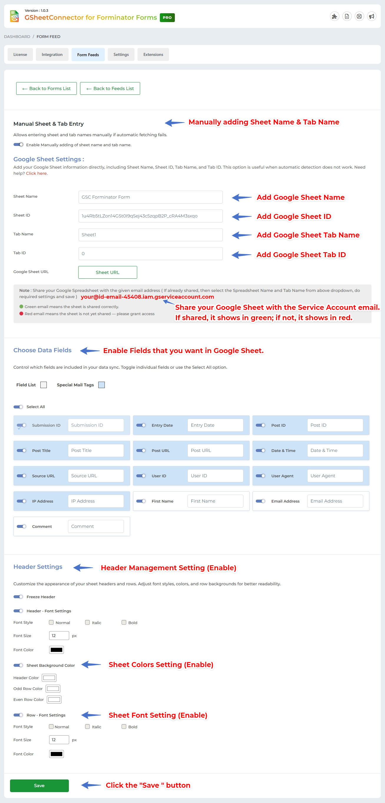 Google Sheet Connector Elementor Form - Manual Setting