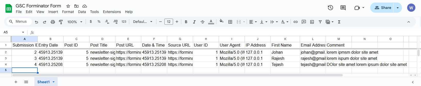 Google Sheet Connector Elementor Form - Google Sheet feed Entry