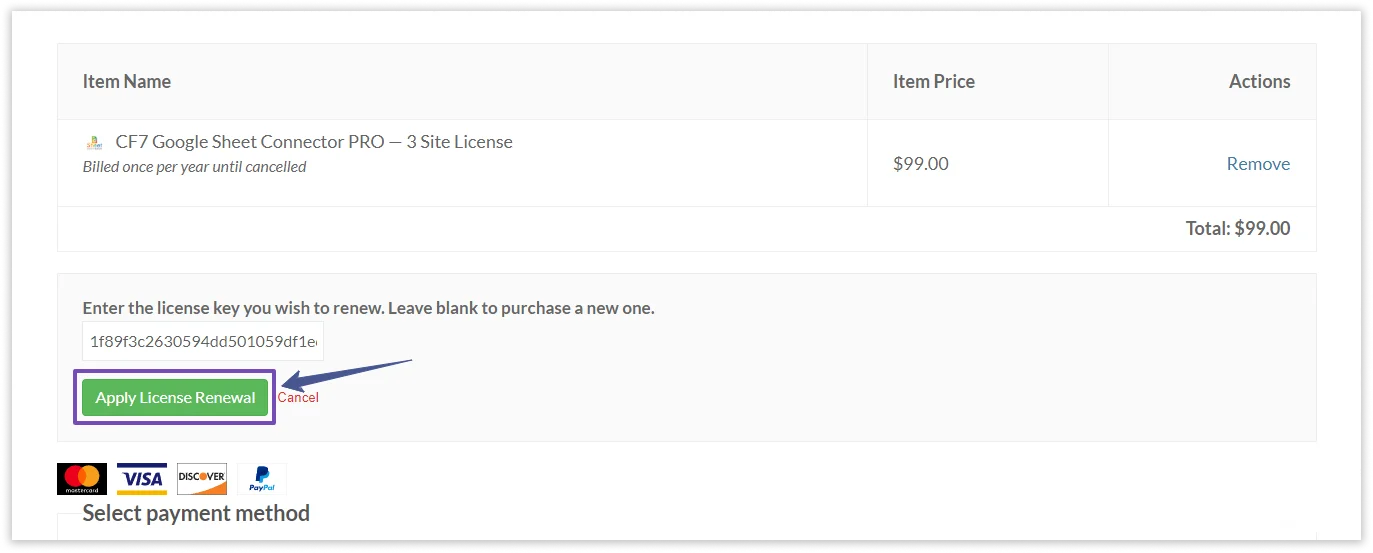 Product License Selection for Renew Subscription