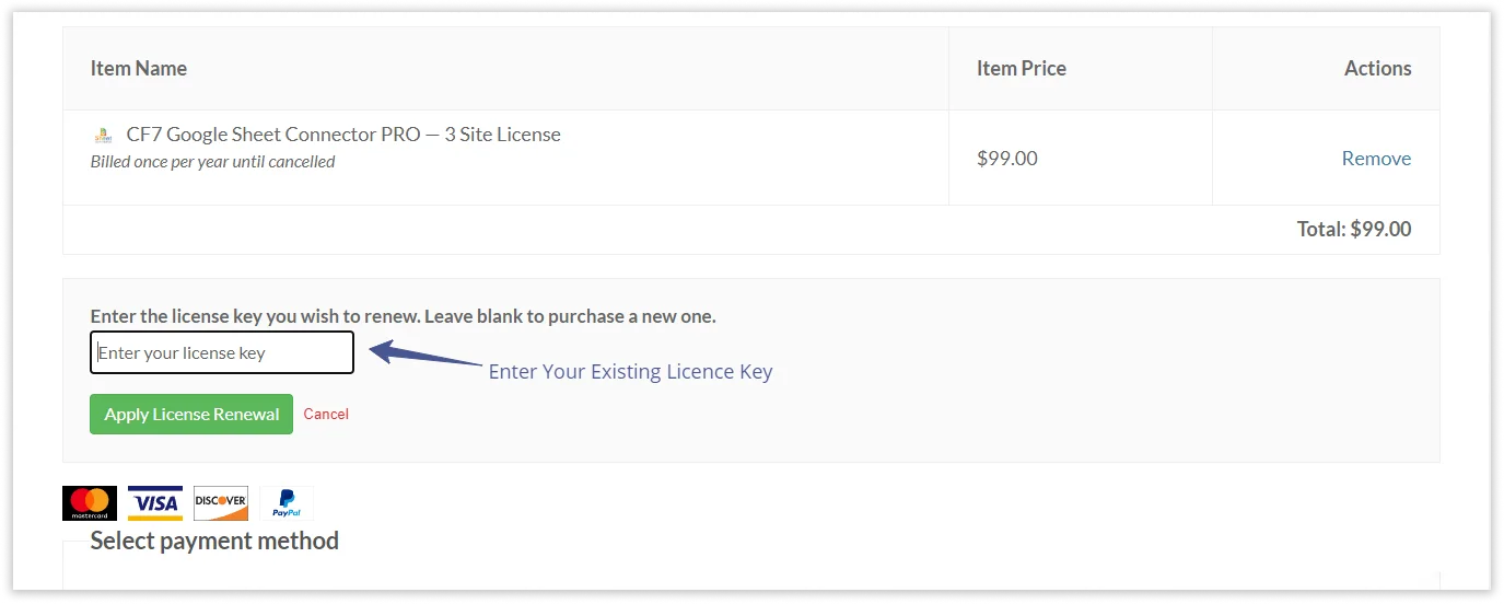 Product License Selection for Renew Subscription