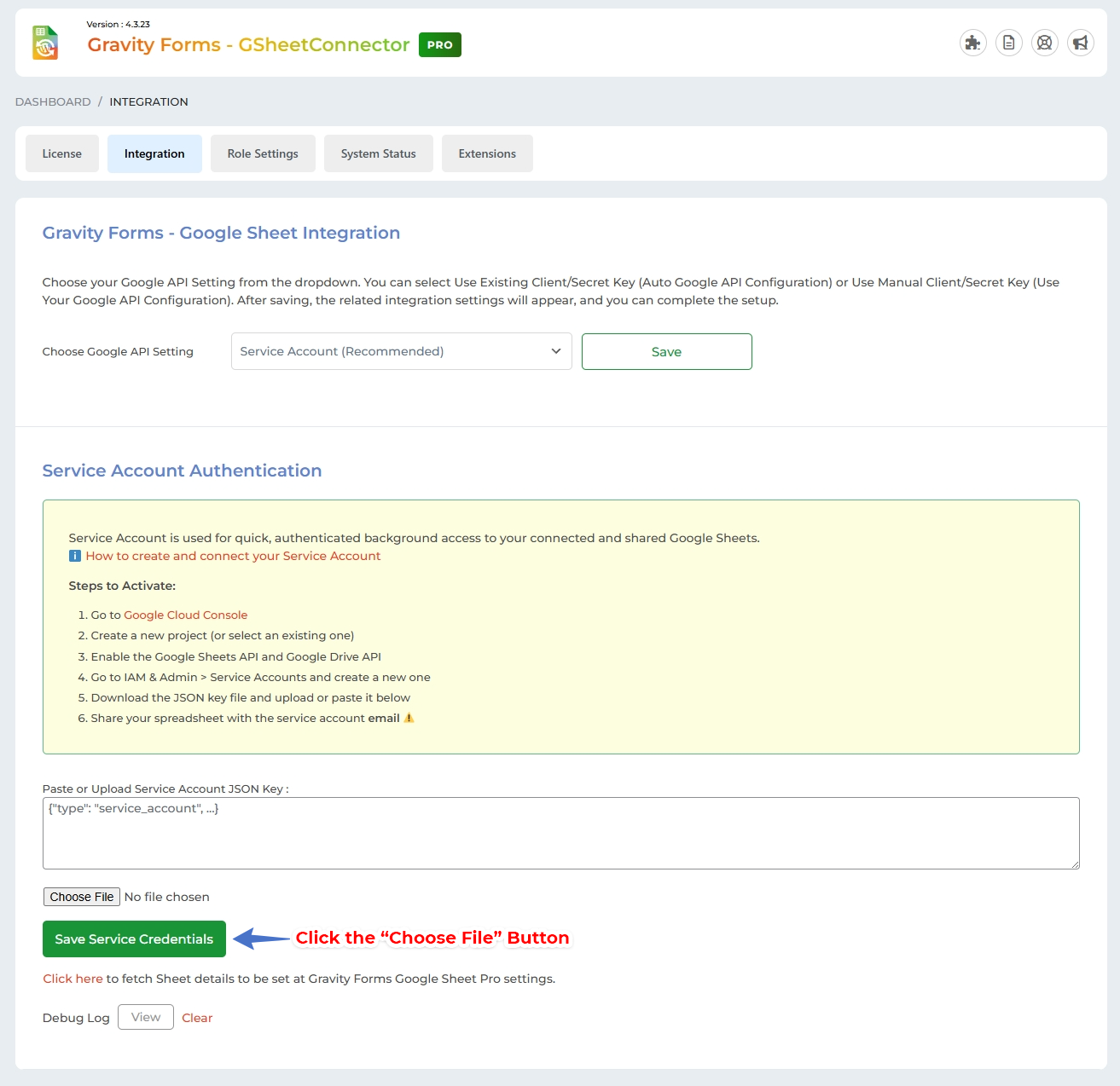 Connect the Service Account in Elementor GSheetConnector Pro