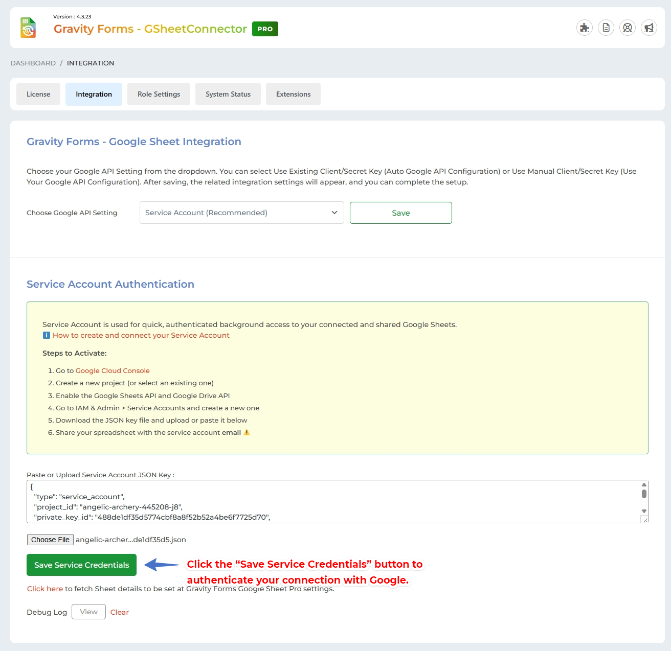 Authentication Method - Service Account