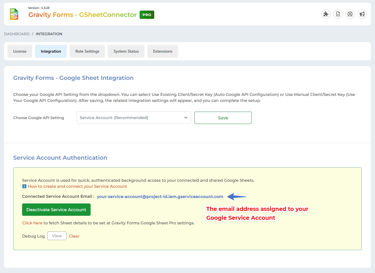Authentication Method - Service Account